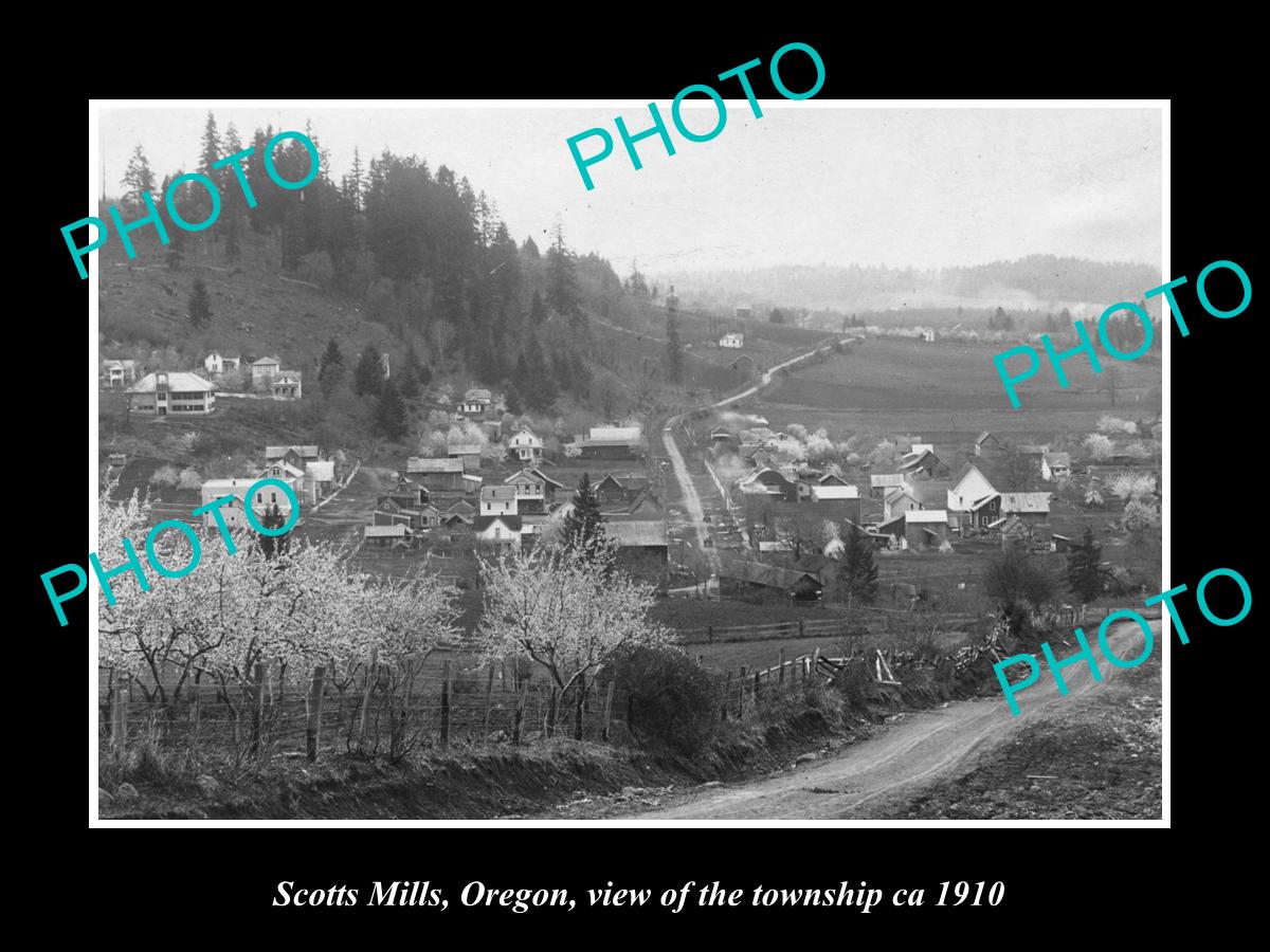 OLD LARGE HISTORIC PHOTO OF SCOTTS MILL OREGON, VIEW OF THE TOWNSHIP c1910