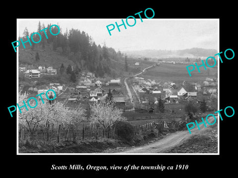 OLD LARGE HISTORIC PHOTO OF SCOTTS MILL OREGON, VIEW OF THE TOWNSHIP c1910