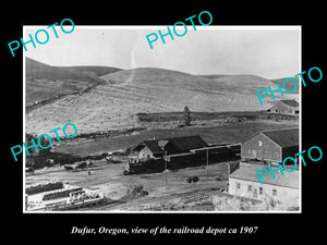 OLD LARGE HISTORIC PHOTO OF DUFUR OREGON, VIEW OF THE RAILROAD STATION CA 1907