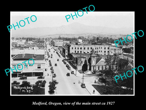 OLD LARGE HISTORIC PHOTO OF MEDFORD OREGON, VIEW OF THE MAIN STREET ca 1927