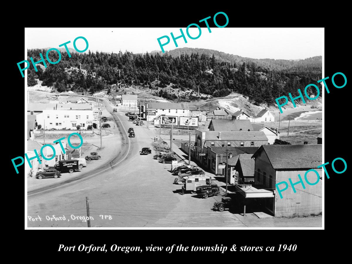 OLD LARGE HISTORIC PHOTO OF PORT ORFORD OREGON, VIEW OF THE TOWNSHIP c1940