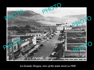 OLD LARGE HISTORIC PHOTO OF LA GRANDE OREGON, VIEW OF THE MAIN STREET ca 1940