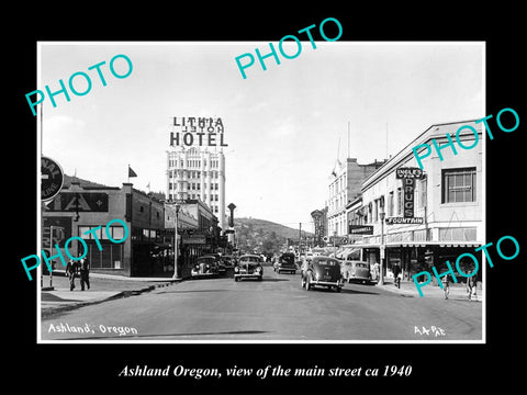 OLD LARGE HISTORIC PHOTO OF ASHLAND OREGON, VIEW OF THE MAIN STREET ca 1940