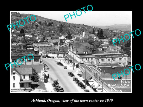 OLD LARGE HISTORIC PHOTO OF ASHLAND OREGON, VIEW OF THE TOWN CENTER ca 1940