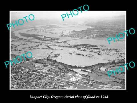 OLD LARGE HISTORIC PHOTO OF VANPORT CITY OREGON, AERIAL VIEW OF FLOODS c1948