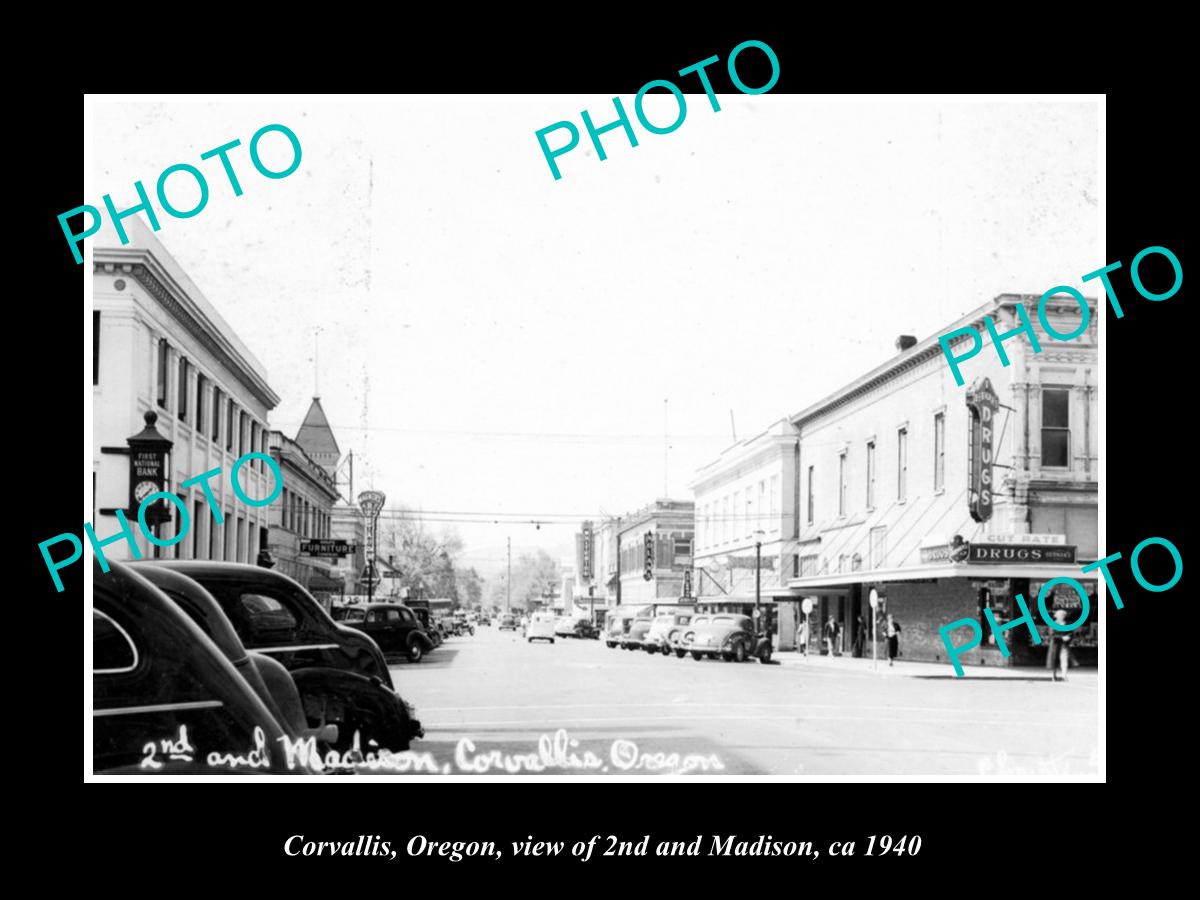 OLD LARGE HISTORIC PHOTO OF CORVALLIS OREGON, VIEW OF 2nd & MADISON ca 1940