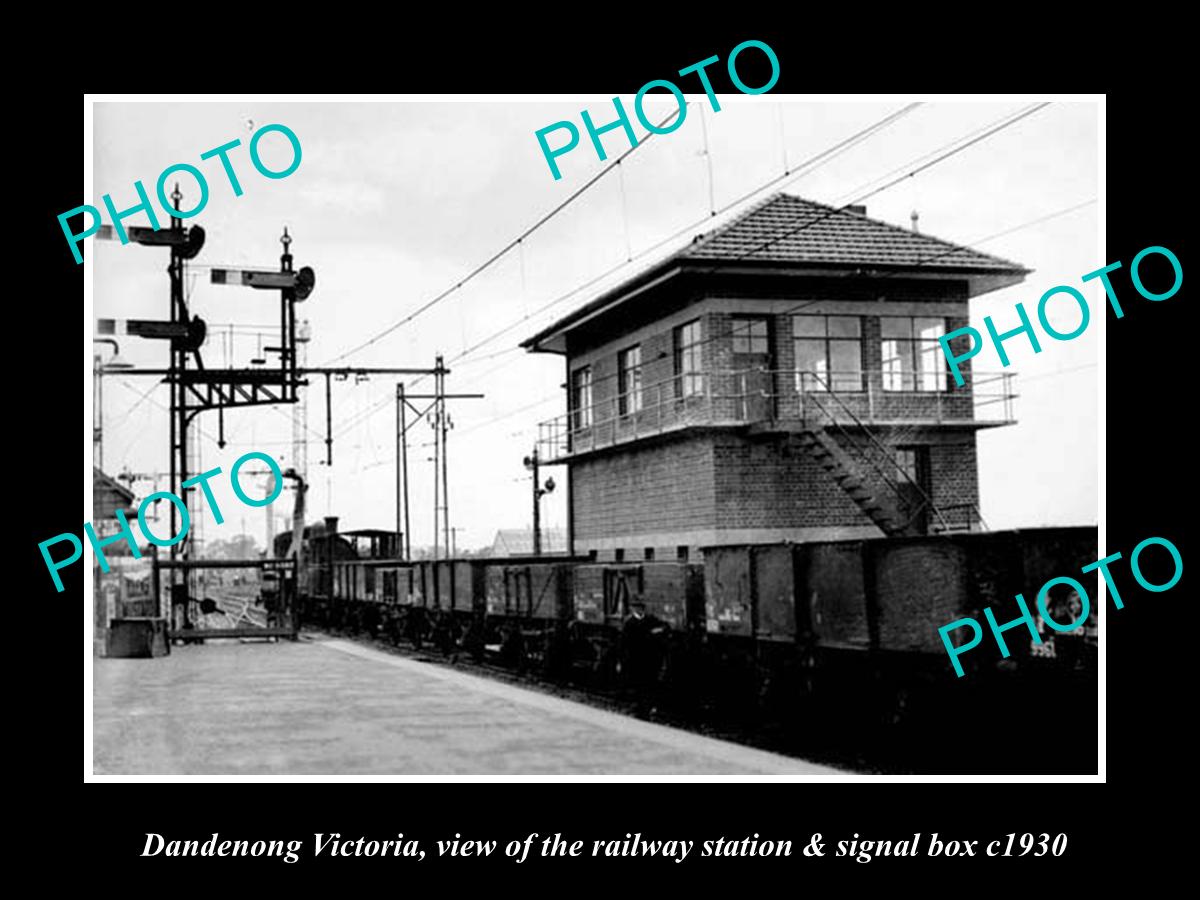 OLD LARGE HISTORIC PHOTO OF DANDENONG VICTORIA, RAILWAY STATION SIGNAL BOX c1930