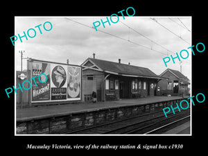 OLD LARGE HISTORIC PHOTO OF MACAULAY VICTORIA, RAILWAY STATION SIGNAL BOX c1930