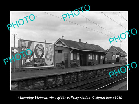 OLD LARGE HISTORIC PHOTO OF MACAULAY VICTORIA, RAILWAY STATION SIGNAL BOX c1930