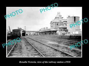 OLD LARGE HISTORIC PHOTO OF BENALLA VICTORIA, THE RAILWAY STATION 1910