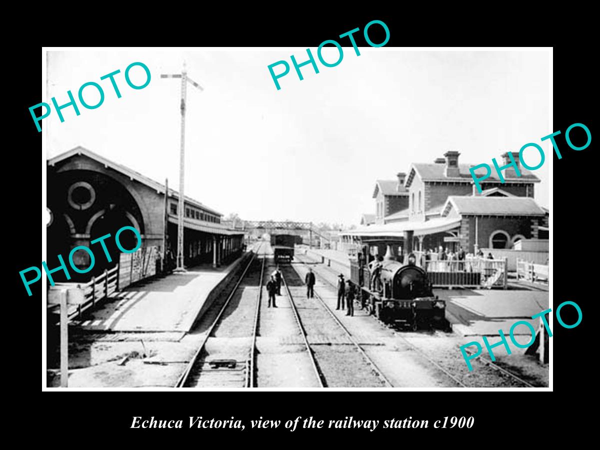 OLD LARGE HISTORIC PHOTO OF ECHUCA VICTORIA, THE RAILWAY STATION 1900