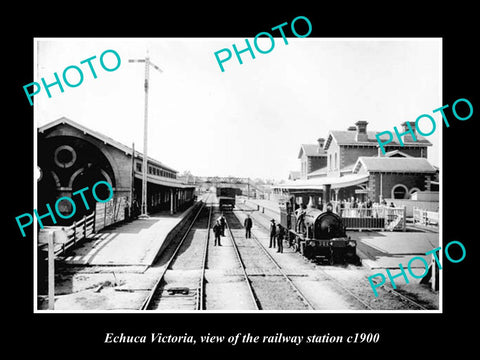 OLD LARGE HISTORIC PHOTO OF ECHUCA VICTORIA, THE RAILWAY STATION 1900