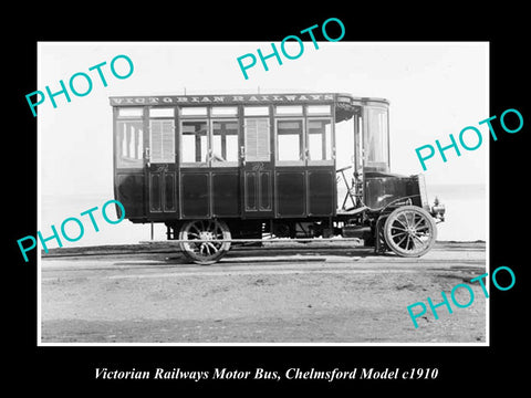 OLD LARGE HISTORIC PHOTO OF VICTORIAN RAILWAY MOTOR BUS, CHELMSFORD MODEL c1910