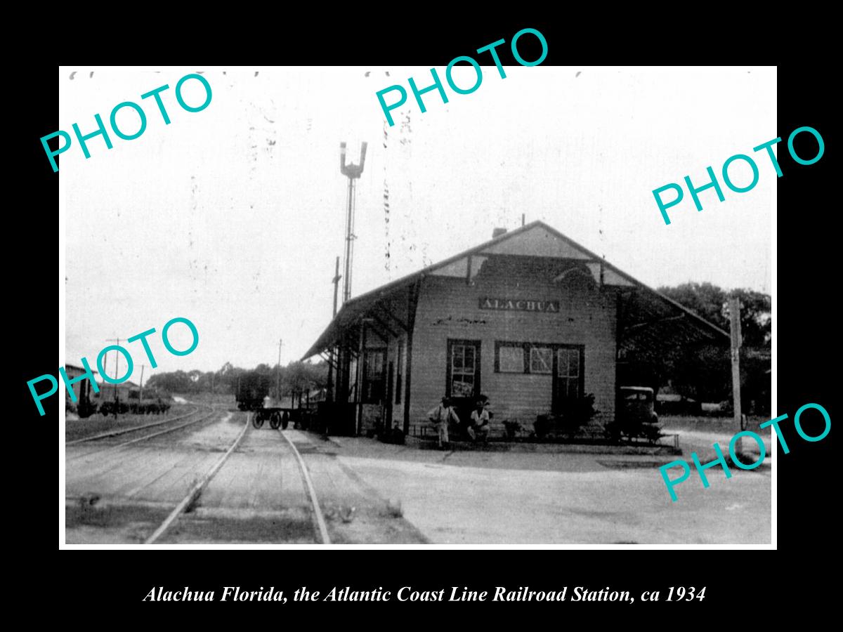 OLD LARGE HISTORIC PHOTO OF ALACHUA FLORIDA, THE RAILROAD DEPOT STATION c1934