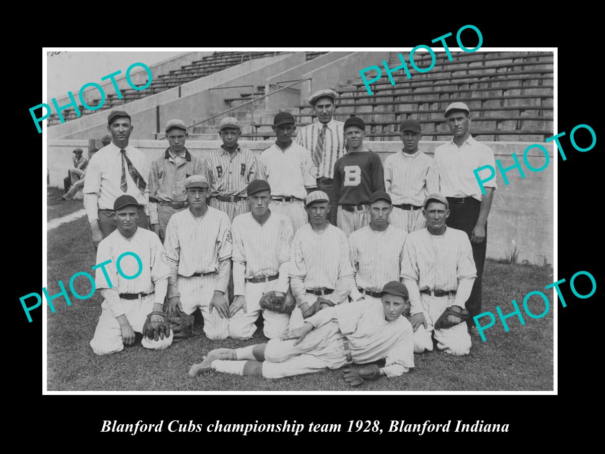 OLD LARGE HISTORIC PHOTO OF BLANFORD INDIANA, 1928 BLANFORD CUBS BASEBALL TEAM