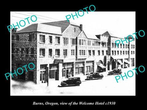 OLD LARGE HISTORIC PHOTO OF BURNS OREGON, VIEW OF THE WELCOME HOTEL c1930