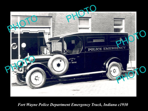 OLD LARGE HISTORIC PHOTO OF FORT WAYNE INDIANA, THE POLICE DEPARTMENT TRUCK 1930