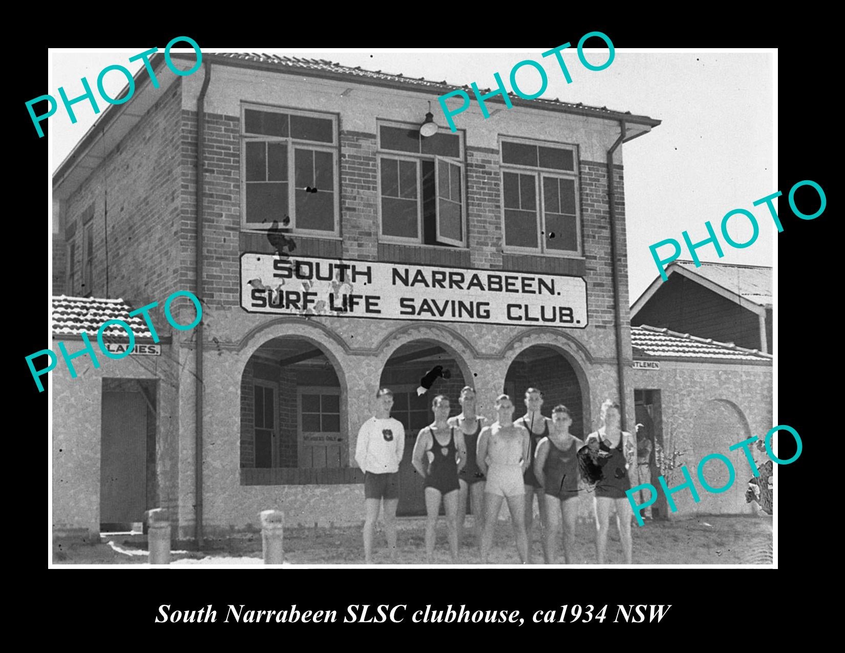 OLD LARGE HISTORIC PHOTO OF SOUTH NARRABEEN SURF LIFE SAVING CLUB HOUSE c1934