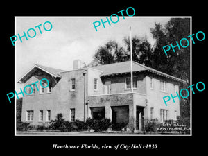 OLD LARGE HISTORIC PHOTO OF HAWTHORNE INDIANA, VIEW OF CITY HALL c1930