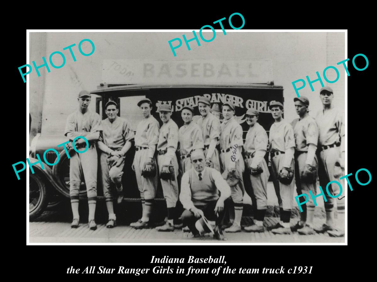 OLD LARGE HISTORIC PHOTO OF GIRLS BASEBALL TEAM, ALL STAR RANGERS c1931, INDIANA