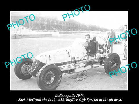 OLD HISTORIC PHOTO OF INDY 500, JACK McGRATH & HIS SHEFFLER OFFY RACE CAR 1948