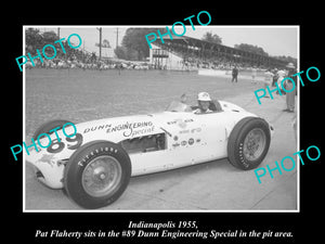 OLD HISTORIC PHOTO OF INDY 500, PAT FLAHERTY & HIS DUN ENGINEERING RACE CAR 1955