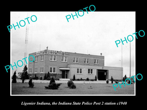 OLD LARGE HISTORIC PHOTO OF LEGONIER INDIANA, STATE POLICE POST STATION c1940