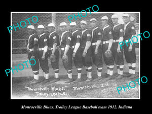 OLD LARGE HISTORIC PHOTO OF MONROEVILLE INDIANA, THE BLUES BASEBALL TEAM c1912