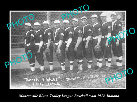 OLD LARGE HISTORIC PHOTO OF MONROEVILLE INDIANA, THE BLUES BASEBALL TEAM c1912