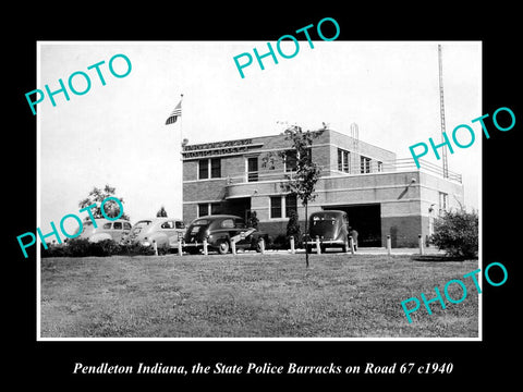 OLD LARGE HISTORIC PHOTO OF PENDLETON INDIANA, STATE POLICE POST STATION c1940