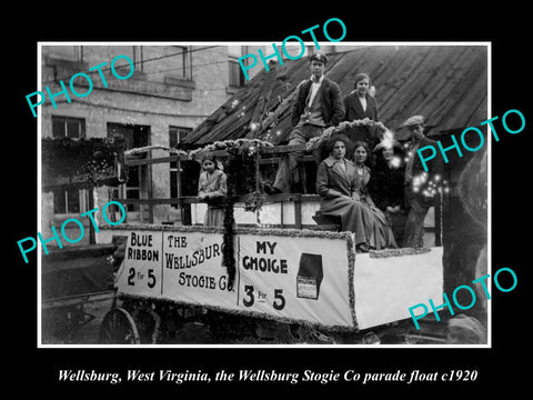 OLD LARGE HISTORIC PHOTO OF WELLSBURG WEST VIRGINIA, STOGIE Co PARADE FLOAT 1920