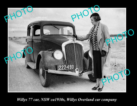 OLD LARGE HISTORIC PHOTO OF THE WILLYS OVERLAND 77 CAR, 1930s NSW