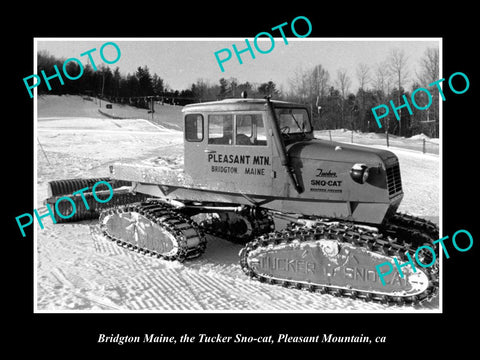 OLD LARGE HISTORIC PHOTO OF BRIDGTON MAINE, THE TUCKER SNO CAT PLOW, c1960