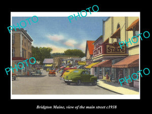 OLD LARGE HISTORIC PHOTO OF BRIDGTON MAINE, VIEW OF THE MAIN STREET c1938