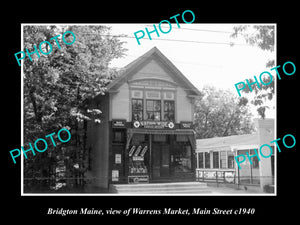 OLD LARGE HISTORIC PHOTO OF BRIDGTON MAINE, VIEW OF WARRENS MARKET STORE c1940