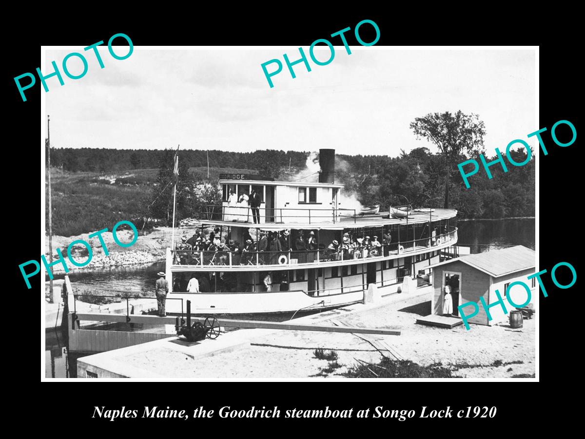 OLD LARGE HISTORIC PHOTO OF NAPLES MAINE, THE GOODRICH STEAMBOAT AT SONGO 1920