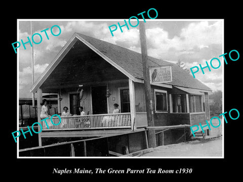 OLD LARGE HISTORIC PHOTO OF NAPLES MAINE, VIEW OF THE GREEN PARROT TEA ROOM 1940