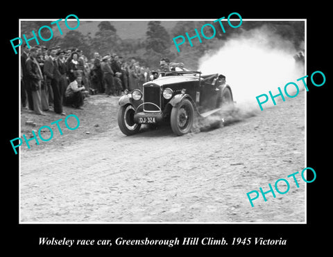 OLD LARGE HISTORIC PHOTO OF WOLSELEY RACE CAR, GREENSBOROUGH HILL CLIMB 1935