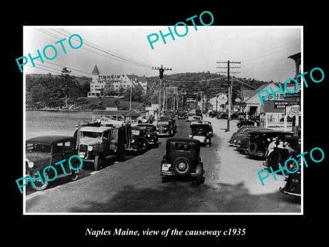 OLD LARGE HISTORIC PHOTO OF NAPLES MAINE, VIEW OF THE CAUSEWAY c1935