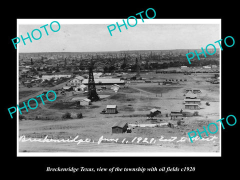 OLD LARGE HISTORIC PHOTO OF BRECKENRIDGE TEXAS, VIEW OF TOWN & OIL FIELDS c1920