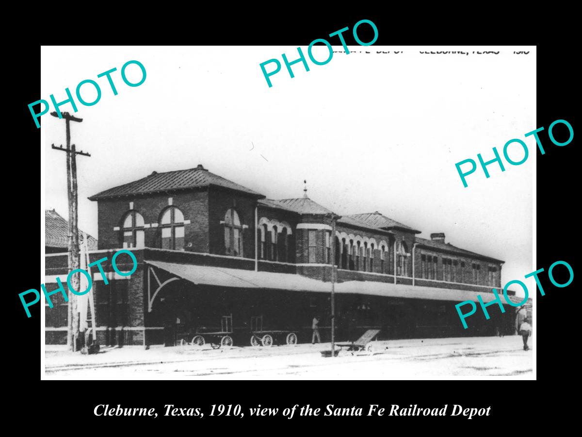 OLD LARGE HISTORIC PHOTO OF CLEBURNE TEXAS, THE RAILROAD DEPOT STATION c1910