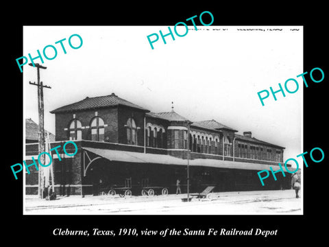 OLD LARGE HISTORIC PHOTO OF CLEBURNE TEXAS, THE RAILROAD DEPOT STATION c1910