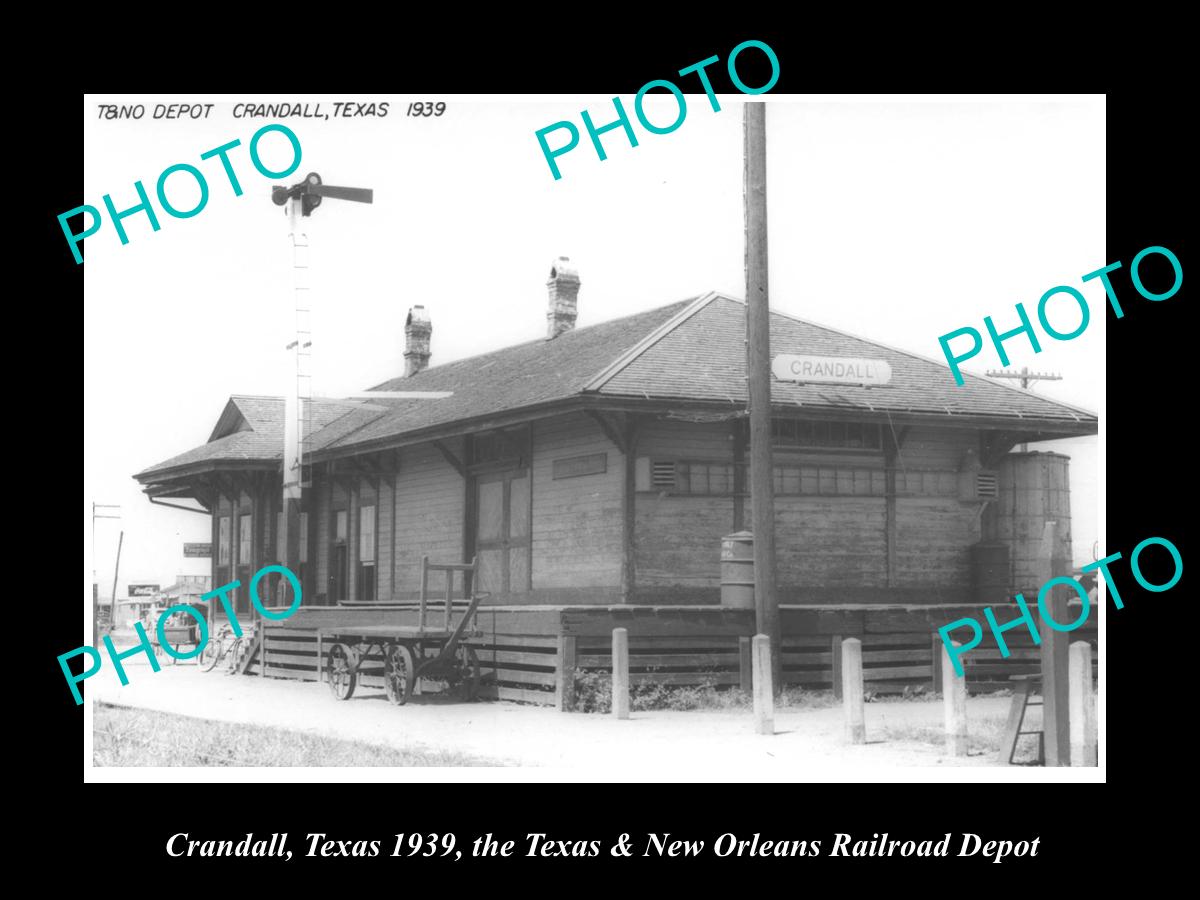 OLD LARGE HISTORIC PHOTO OF CRANDALL TEXAS, THE RAILROAD DEPOT STATION c1939