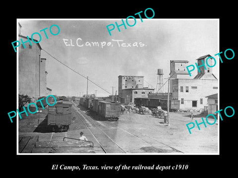 OLD LARGE HISTORIC PHOTO OF EL CAMPO TEXAS, THE RAILROAD DEPOT STATION c1910