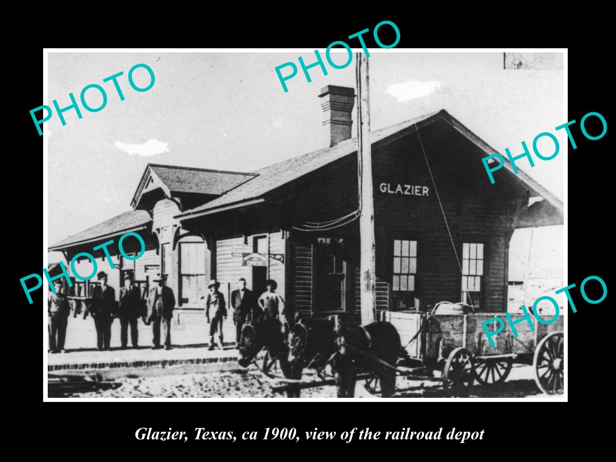 OLD LARGE HISTORIC PHOTO OF GLAZIER TEXAS, THE RAILROAD DEPOT STATION c1900