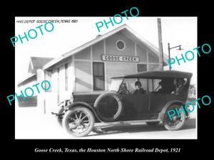 OLD LARGE HISTORIC PHOTO OF GOOSE CREEK TEXAS, THE RAILROAD DEPOT STATION c1921