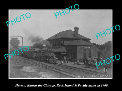 OLD LARGE HISTORIC PHOTO OF HORTON KANSAS, THE RAILROAD DEPOT STATION c1900