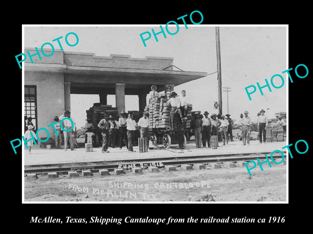 OLD LARGE HISTORIC PHOTO OF McALLEN TEXAS, THE RAILROAD DEPOT STATION c1916