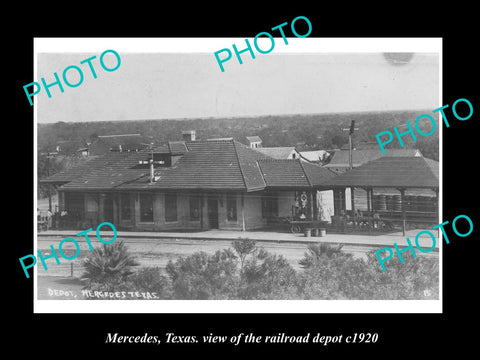 OLD LARGE HISTORIC PHOTO OF MERCEDES TEXAS, THE RAILROAD DEPOT STATION c1920