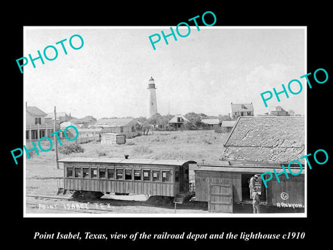 OLD LARGE HISTORIC PHOTO OF POINT ISABEL TEXAS, RAIL STATION & LIGHTHOUSE c1910